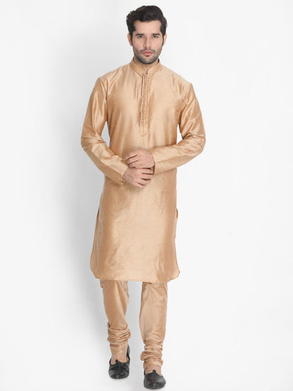 Men's Gold Cotton Silk Blend Kurta and Pyjama Set