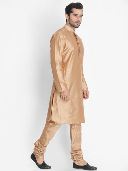 Men's Gold Cotton Silk Blend Kurta and Pyjama Set