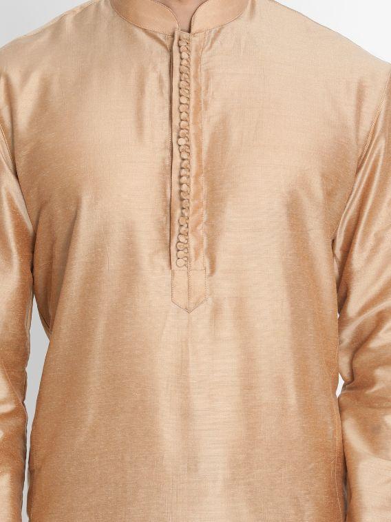Men's Gold Cotton Silk Blend Kurta and Pyjama Set