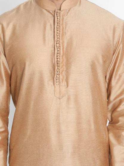 Men's Gold Cotton Silk Blend Kurta and Pyjama Set