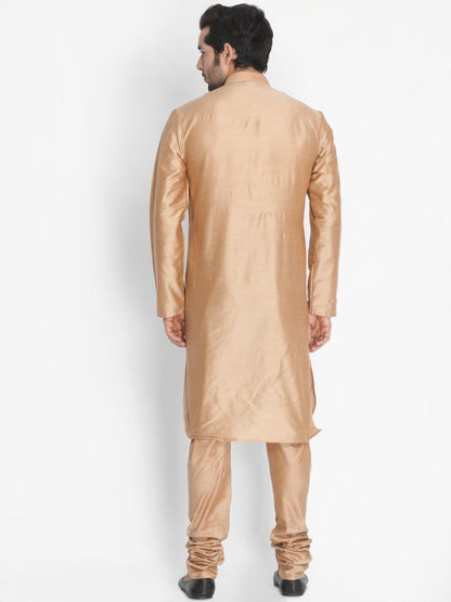 Men's Gold Cotton Silk Blend Kurta and Pyjama Set