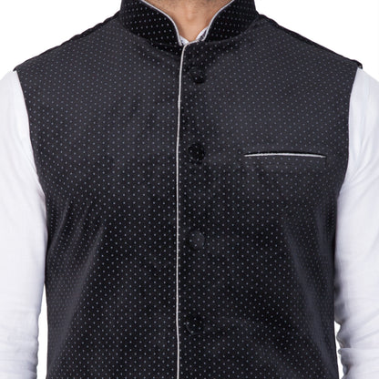 Men's White Cotton Kurta, Ethnic Jacket and Pyjama Set
