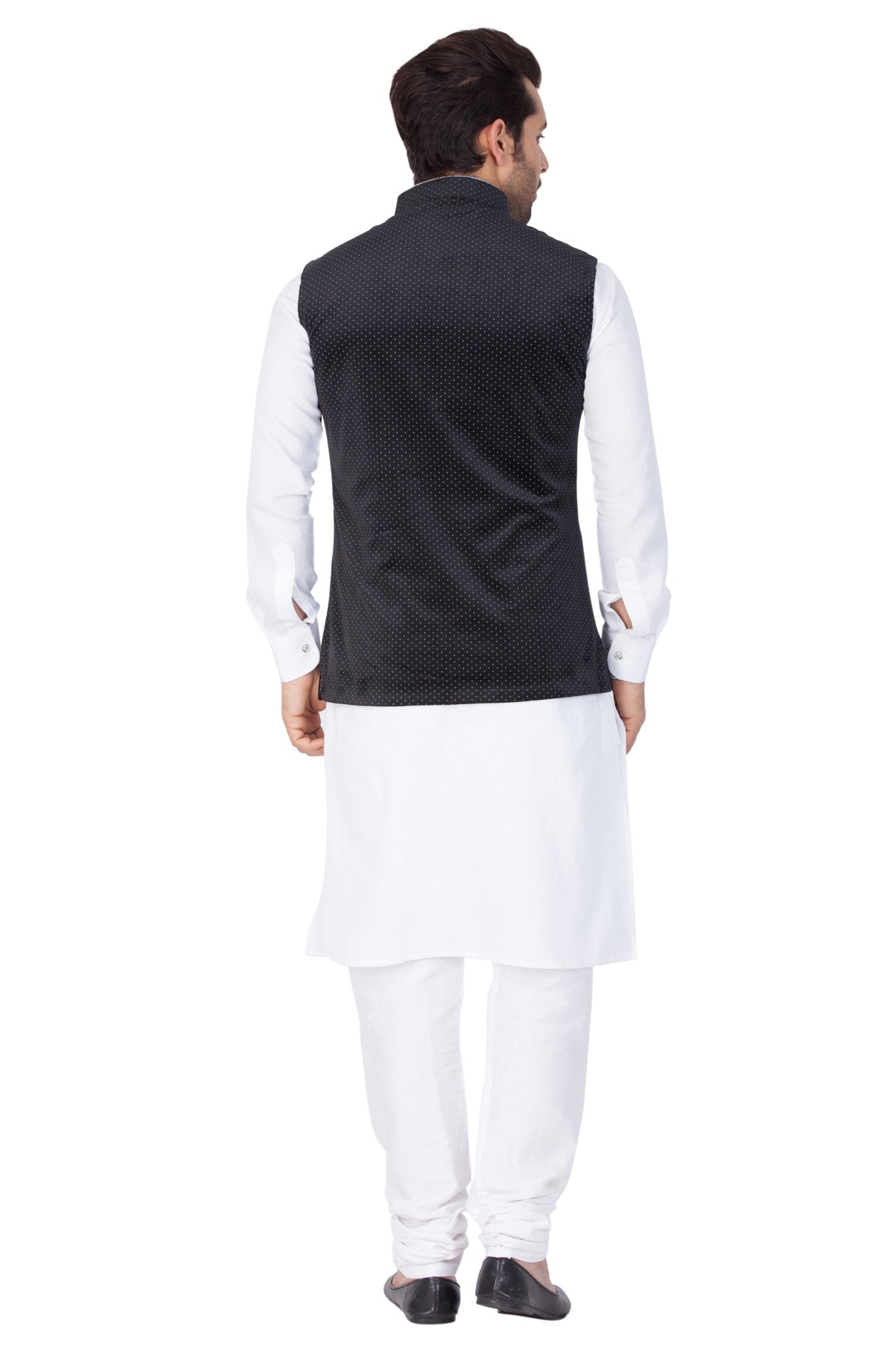 Men's White Cotton Kurta, Ethnic Jacket and Pyjama Set