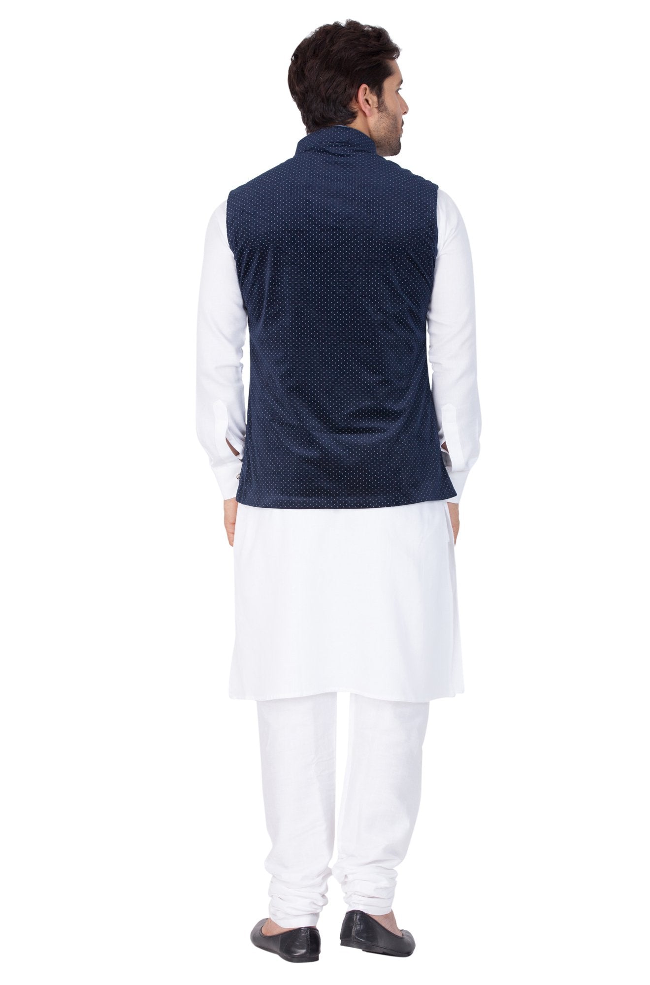 Men's White Cotton Kurta, Ethnic Jacket and Pyjama Set