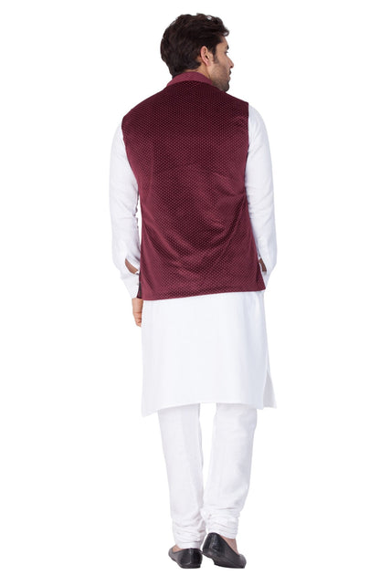 Men's White Cotton Kurta, Ethnic Jacket and Pyjama Set
