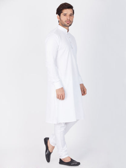 Men's White Cotton Kurta and Pyjama Set