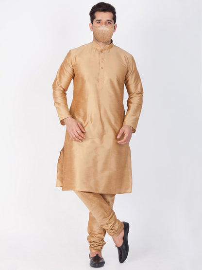 Men's Gold Cotton Silk Blend Kurta and Pyjama Set
