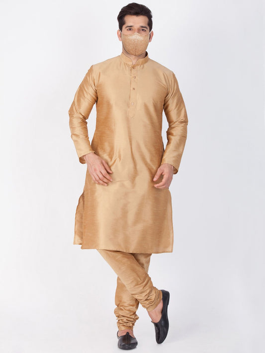 Men's Gold Cotton Silk Blend Kurta and Pyjama Set