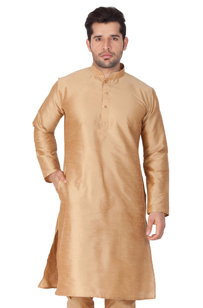 Men's Gold Cotton Silk Blend Kurta