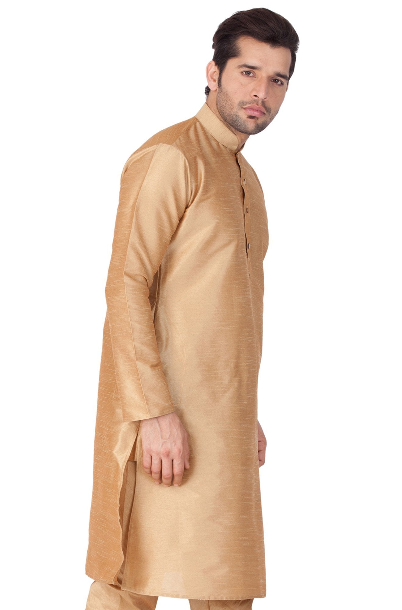 Men's Gold Cotton Silk Blend Kurta