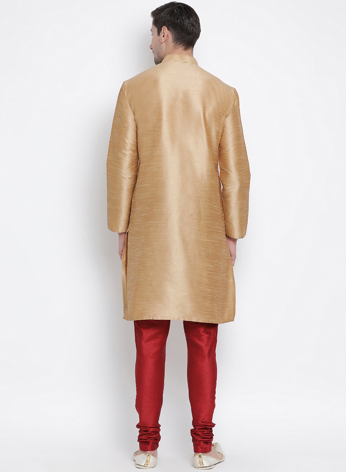 Men's Gold Cotton Silk Blend Kurta and Pyjama Set