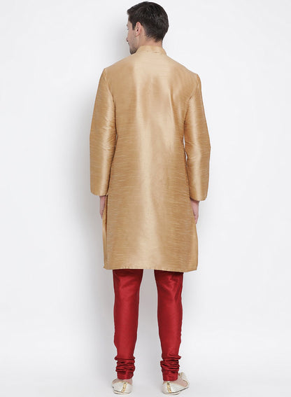 Men's Gold Silk Blend Kurta and Pyjama Set