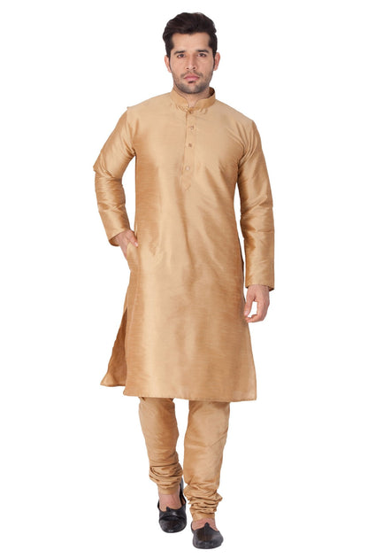 Men's Gold Cotton Silk Blend Kurta
