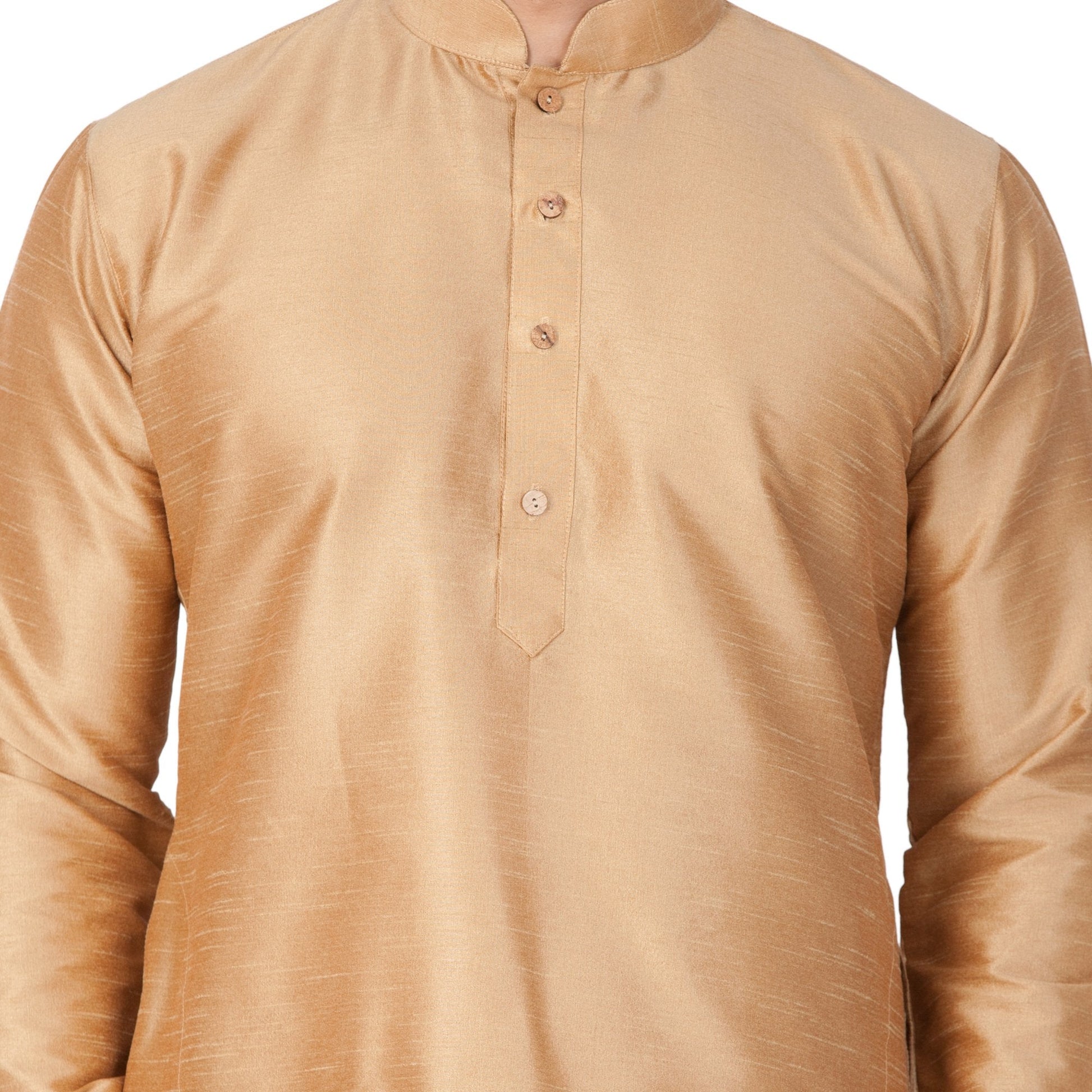 Men's Gold Cotton Silk Blend Kurta and Pyjama Set
