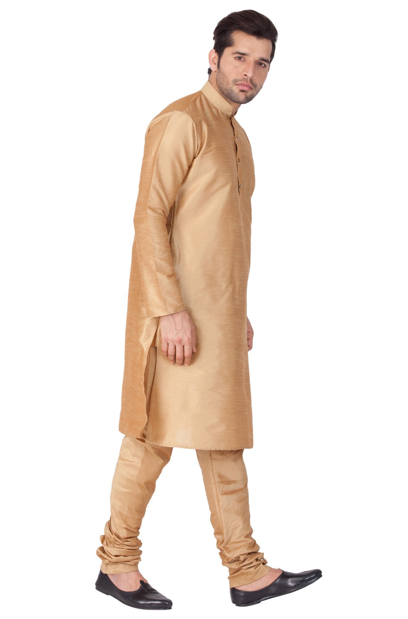 Men's Gold Cotton Silk Blend Kurta and Pyjama Set