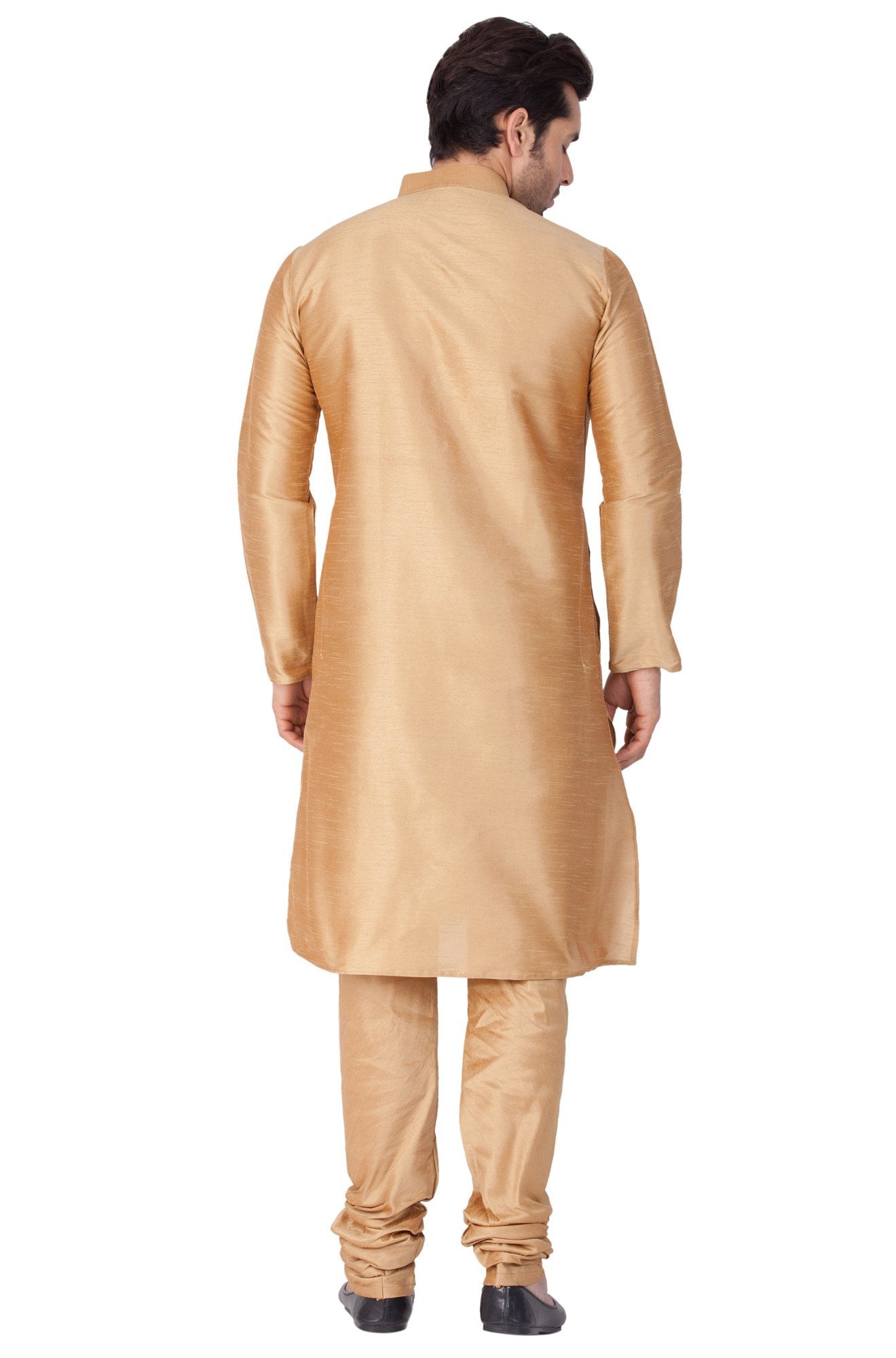Men's Gold Cotton Silk Blend Kurta and Pyjama Set