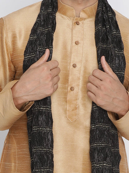 Men's Gold Cotton Silk Blend Kurta, Pyjama &amp; Dupatta Set
