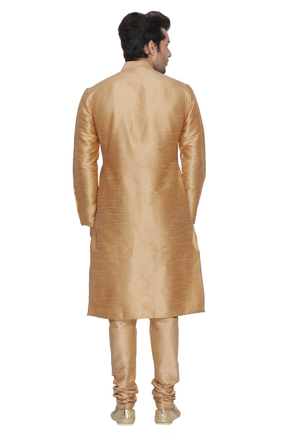 Men's Gold Cotton Silk Blend Kurta, Pyjama &amp; Dupatta Set