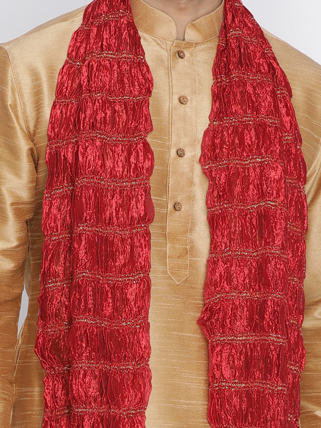Men's Gold Cotton Silk Blend Kurta, Pyjama &amp; Dupatta Set