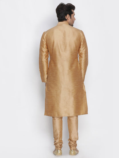 Men's Gold Cotton Silk Blend Kurta, Pyjama &amp; Dupatta Set