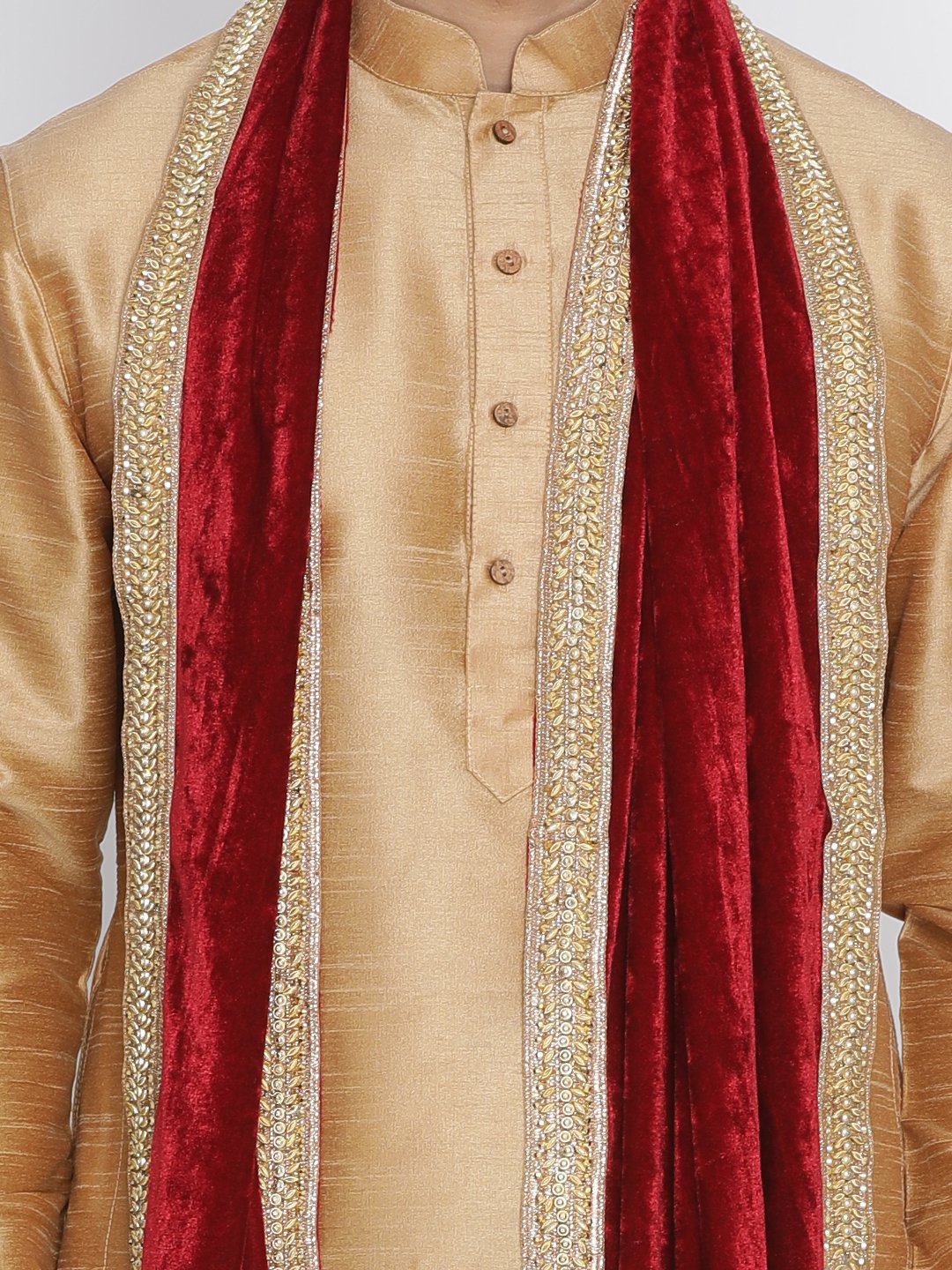 Men's Gold Cotton Silk Blend Kurta, Pyjama &amp; Dupatta Set