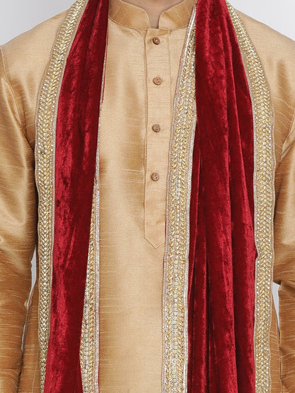 Men's Gold Cotton Silk Blend Kurta, Pyjama &amp; Dupatta Set
