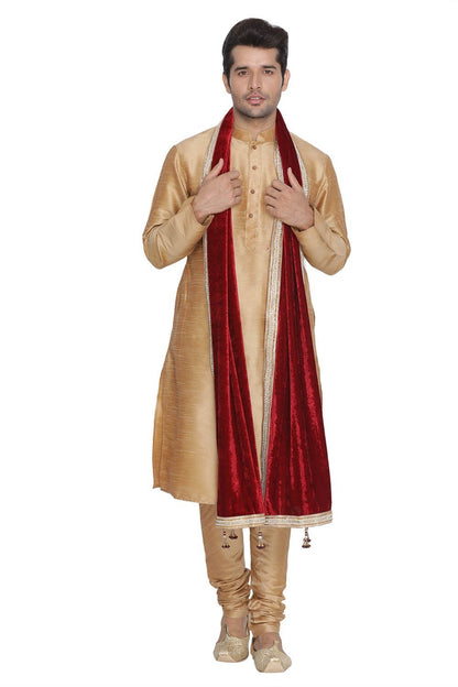 Men's Gold Cotton Silk Blend Kurta, Pyjama &amp; Dupatta Set