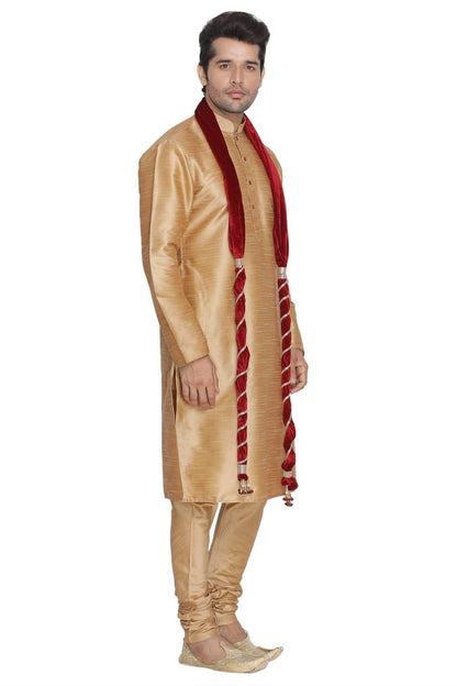 Men's Gold Cotton Silk Blend Kurta, Pyjama &amp; Dupatta Set