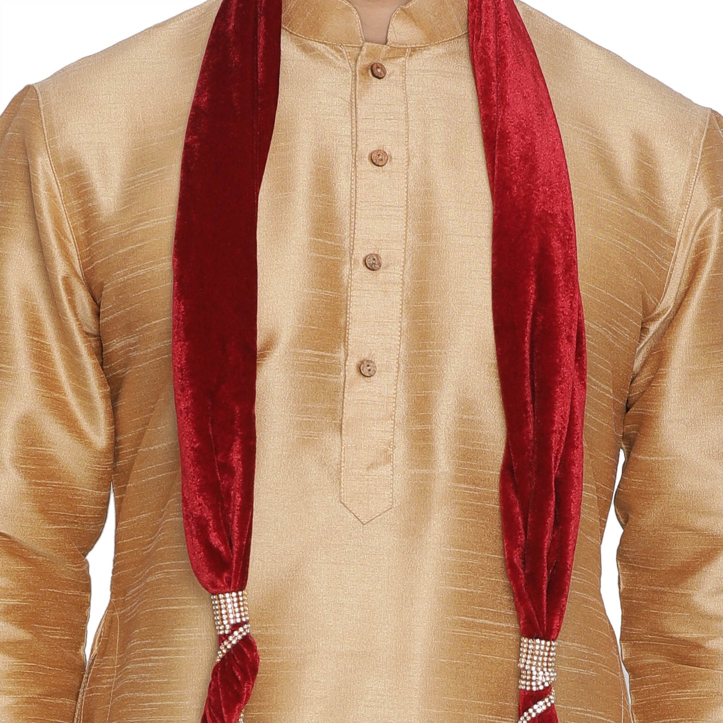 Men's Gold Cotton Silk Blend Kurta, Pyjama &amp; Dupatta Set