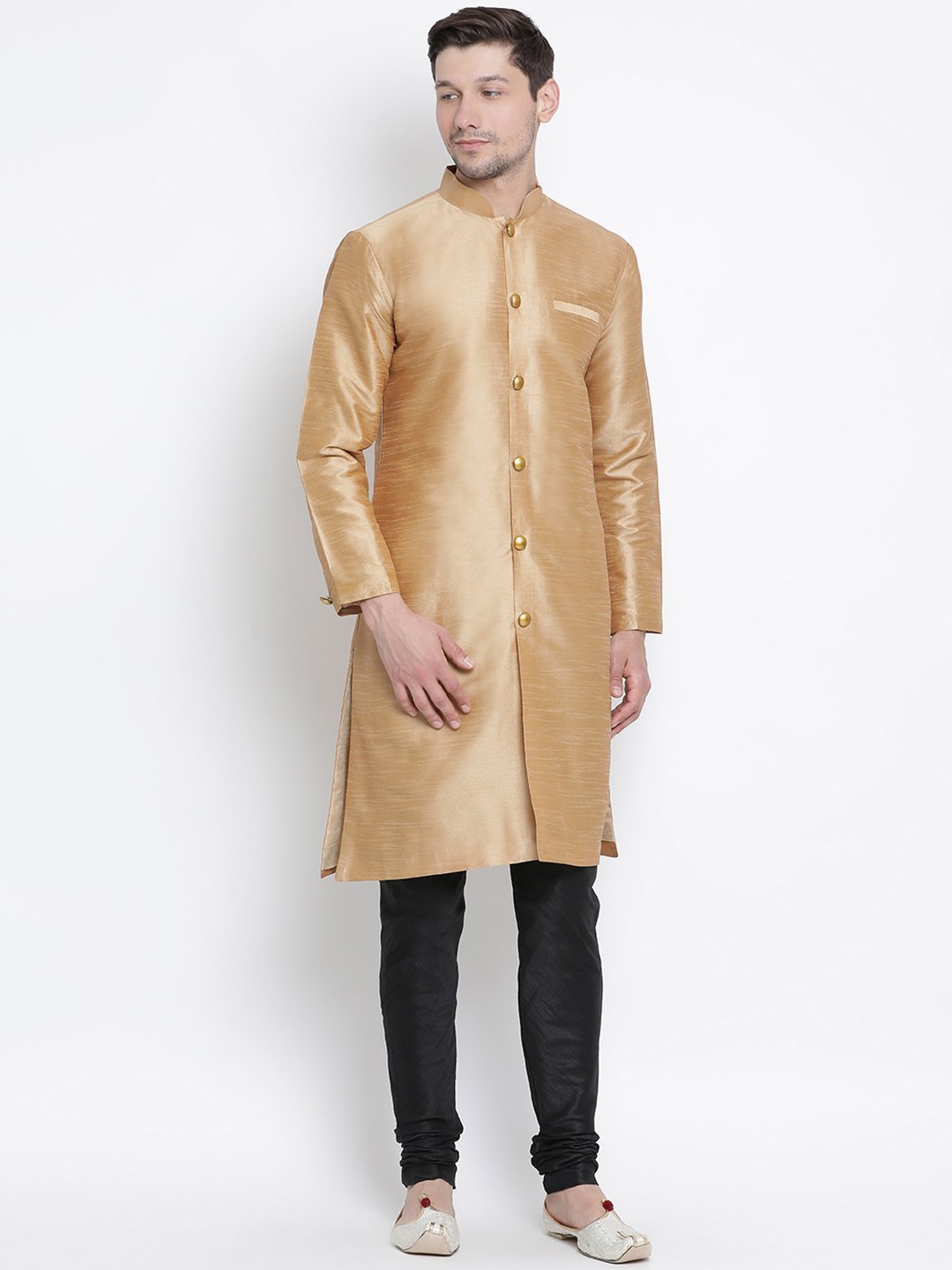Men's Gold Cotton Silk Blend Kurta and Pyjama Set