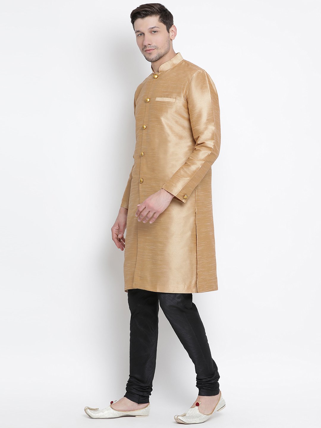 Men's Gold Cotton Silk Blend Kurta and Pyjama Set