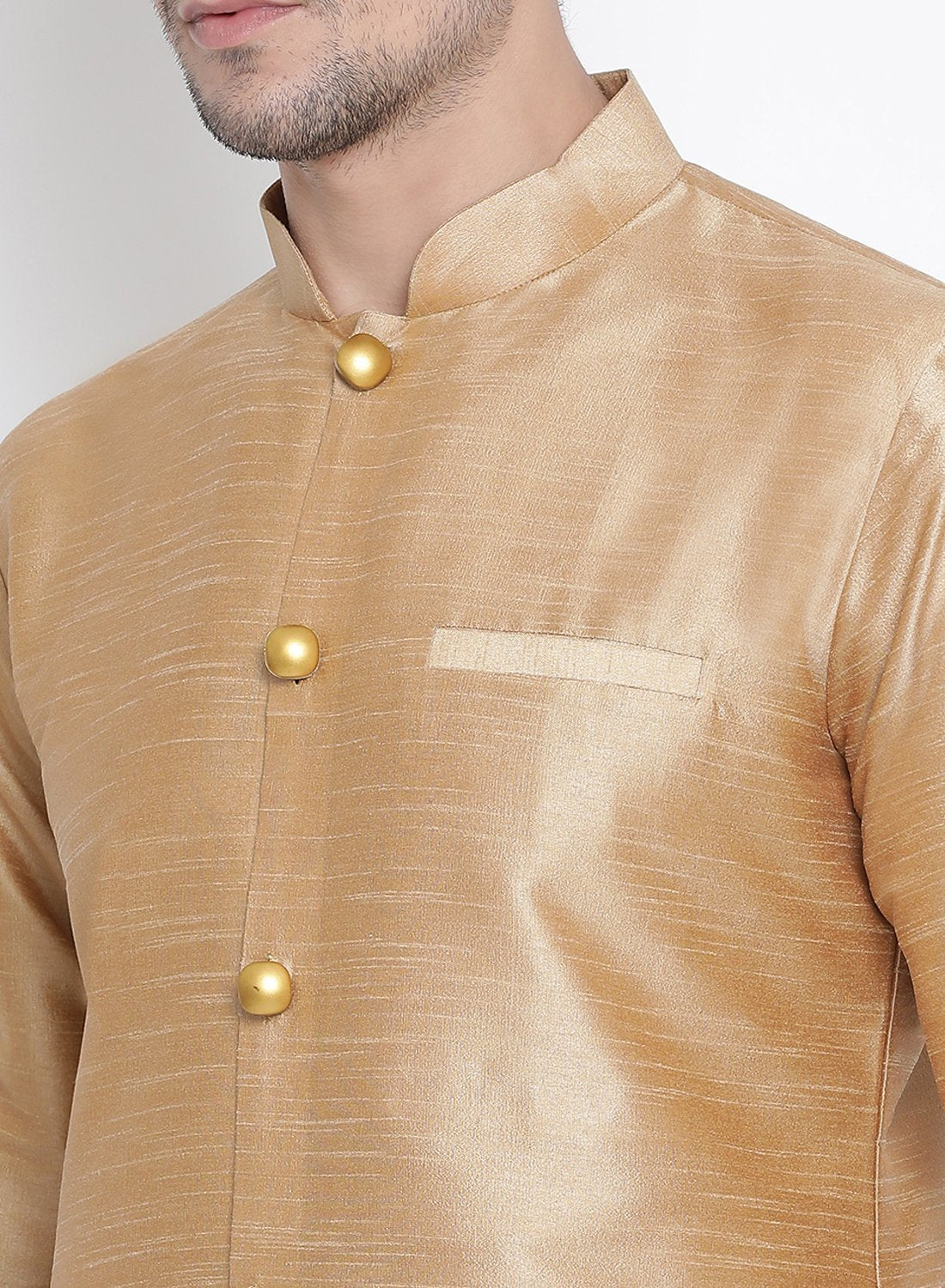 Men's Gold Cotton Silk Blend Kurta and Pyjama Set