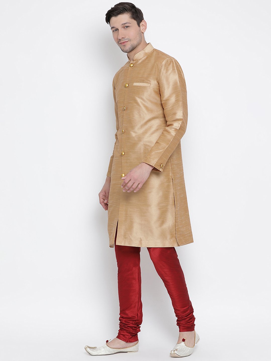 Men's Gold Cotton Silk Blend Kurta and Pyjama Set