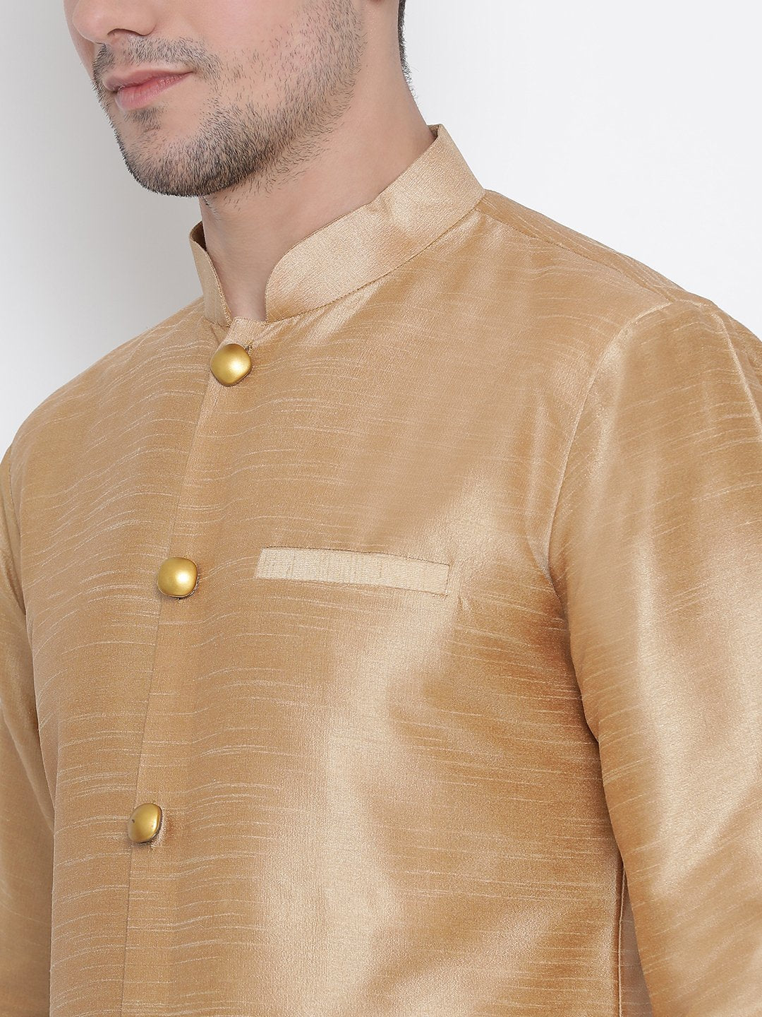 Men's Gold Cotton Silk Blend Kurta and Pyjama Set