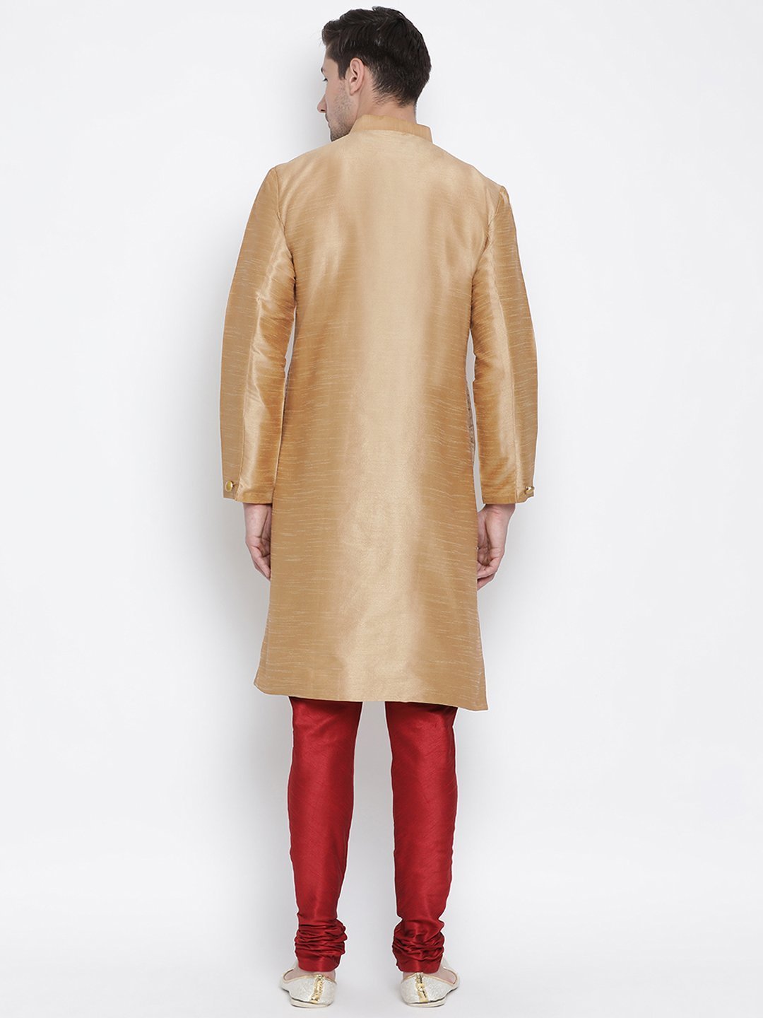 Men's Gold Cotton Silk Blend Kurta and Pyjama Set