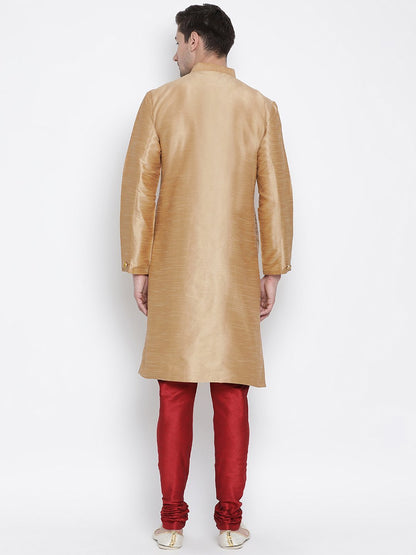 Men's Gold Cotton Silk Blend Kurta and Pyjama Set