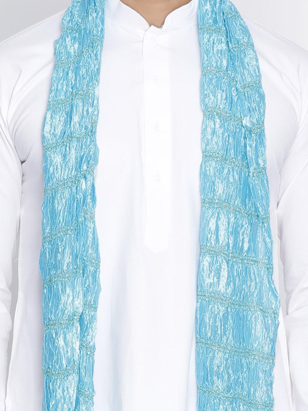 Men's Light Blue Cotton Kurta, Pyjama &amp; Dupatta Set