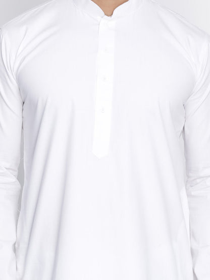 Men's White Cotton Kurta, Pyjama &amp; Dupatta Set