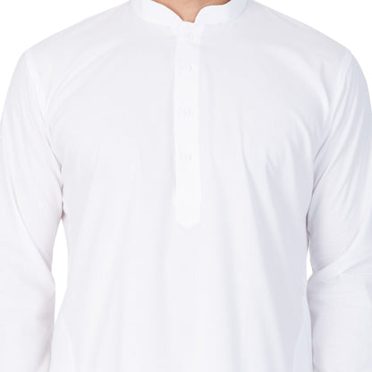 Men's White Cotton Kurta, Pyjama &amp; Dupatta Set