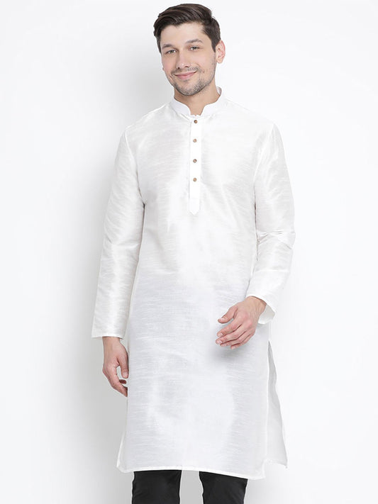 Men's White Cotton Silk Blend Kurta