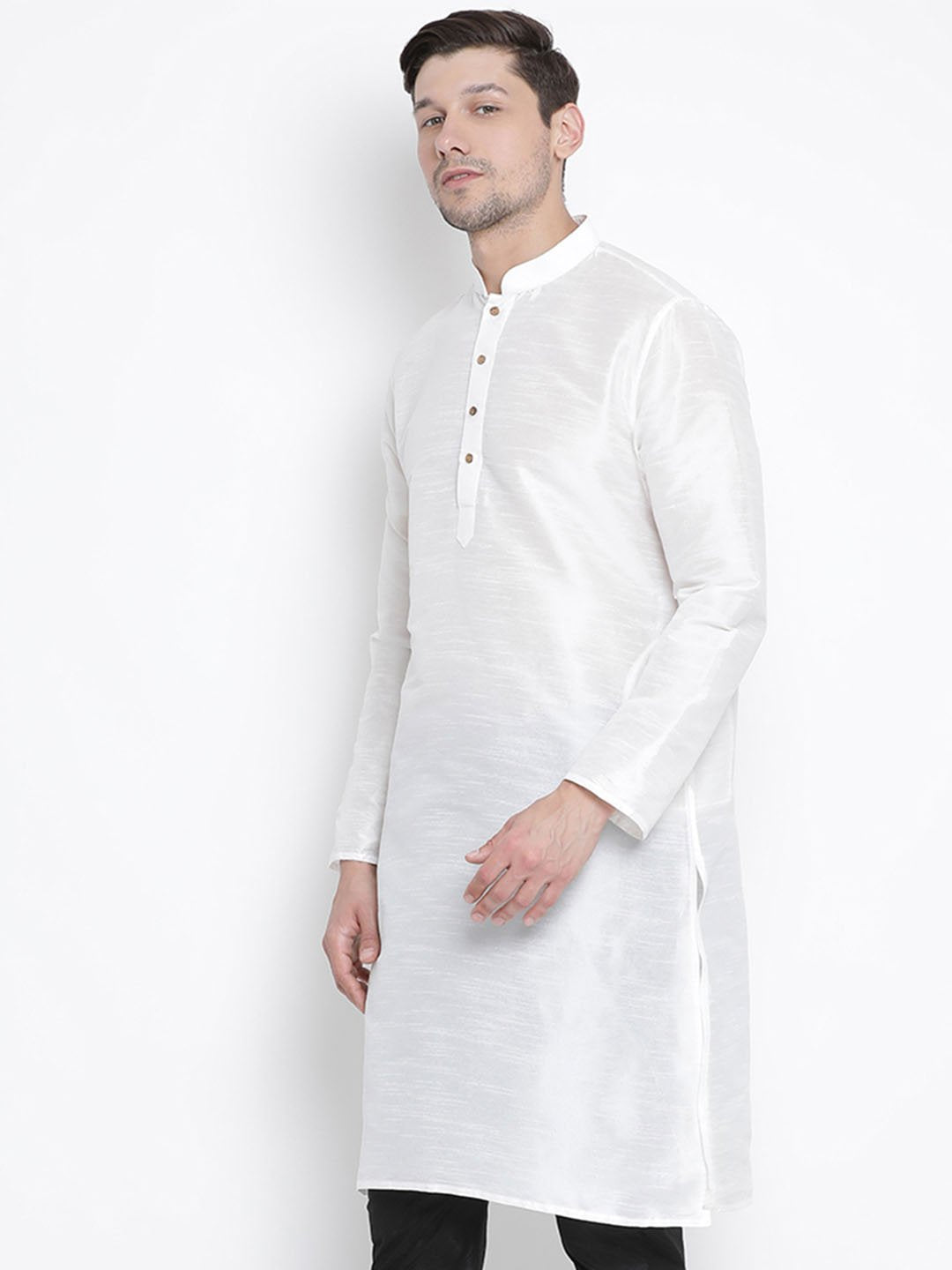 Men's White Cotton Silk Blend Kurta