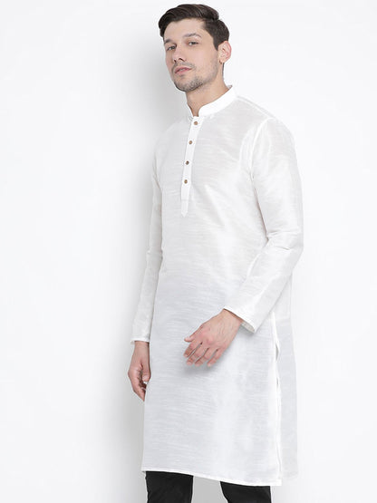 Men's White Cotton Silk Blend Kurta