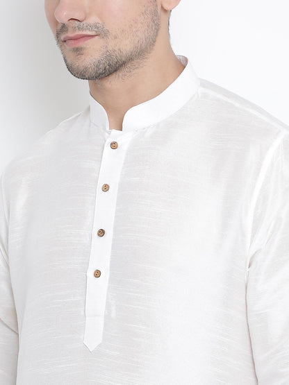 Men's White Cotton Silk Blend Kurta