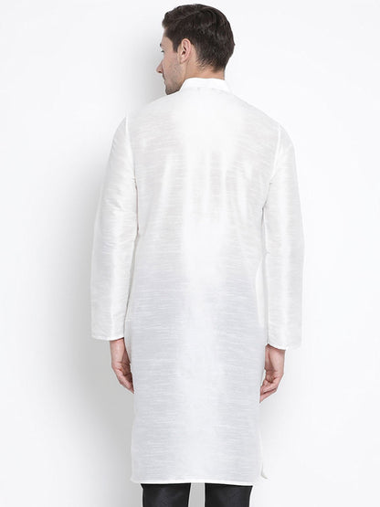 Men's White Cotton Silk Blend Kurta