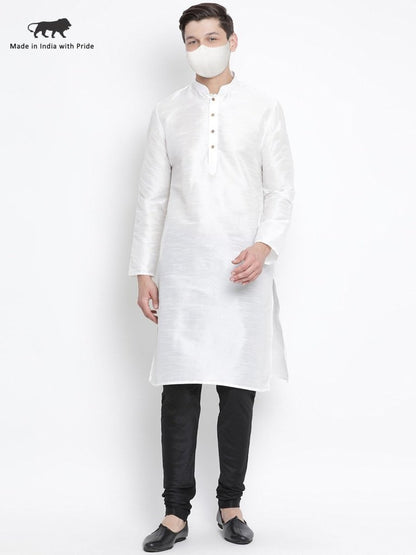 Men's White Cotton Silk Blend Kurta and Pyjama Set