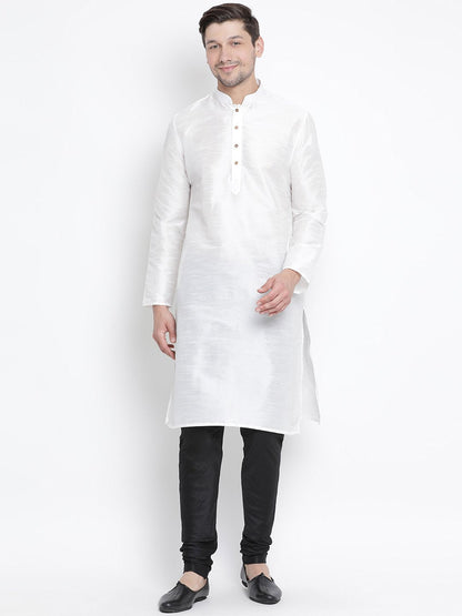 Men's White Cotton Silk Blend Kurta