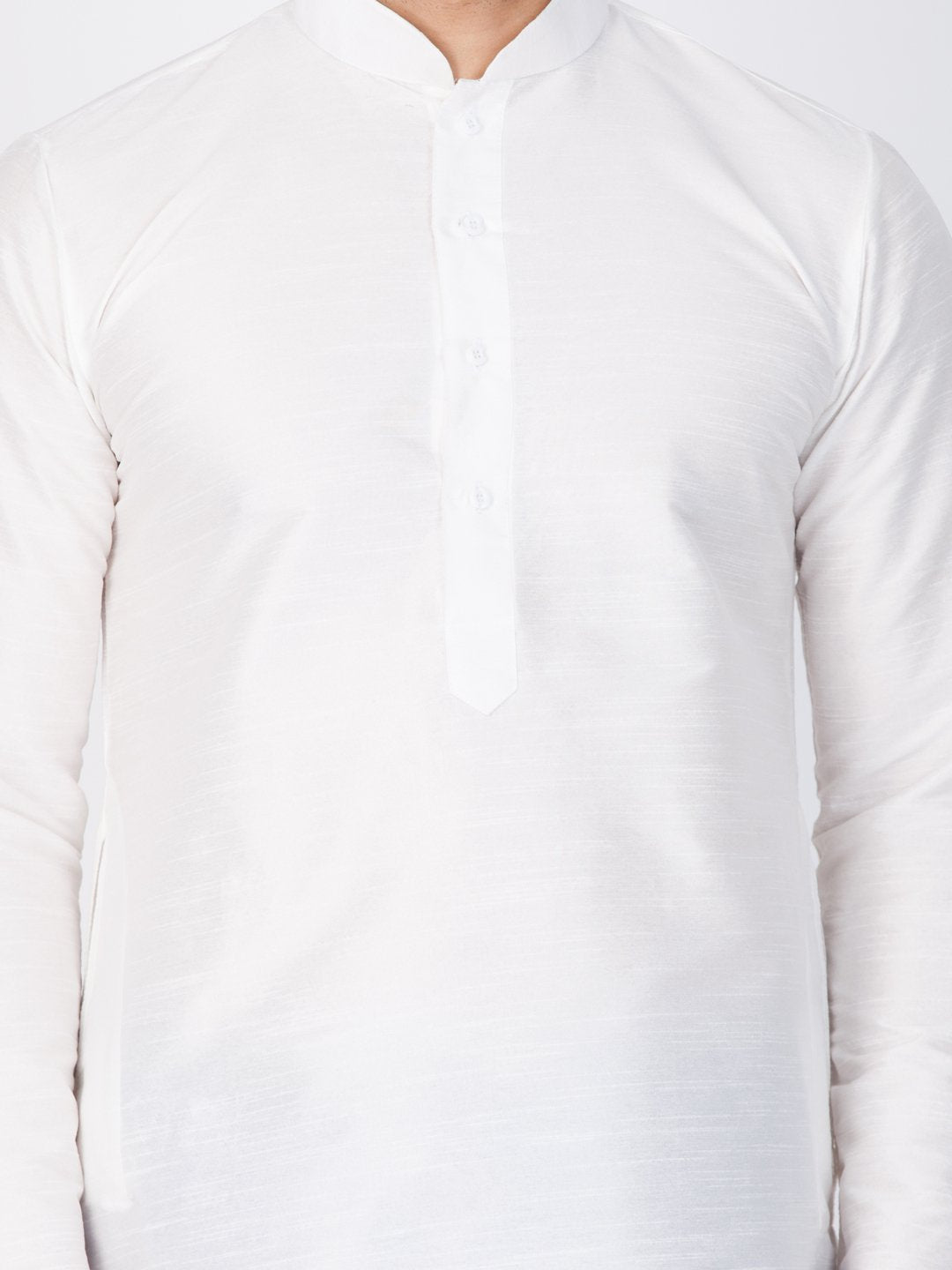 Men's White Cotton Silk Blend Kurta and Dhoti Pant Set