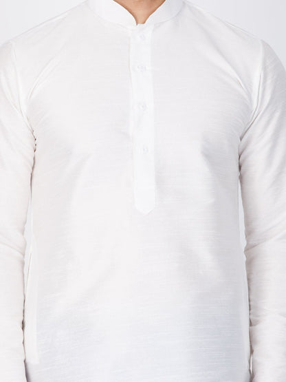 Men's White Cotton Silk Blend Kurta and Dhoti Pant Set
