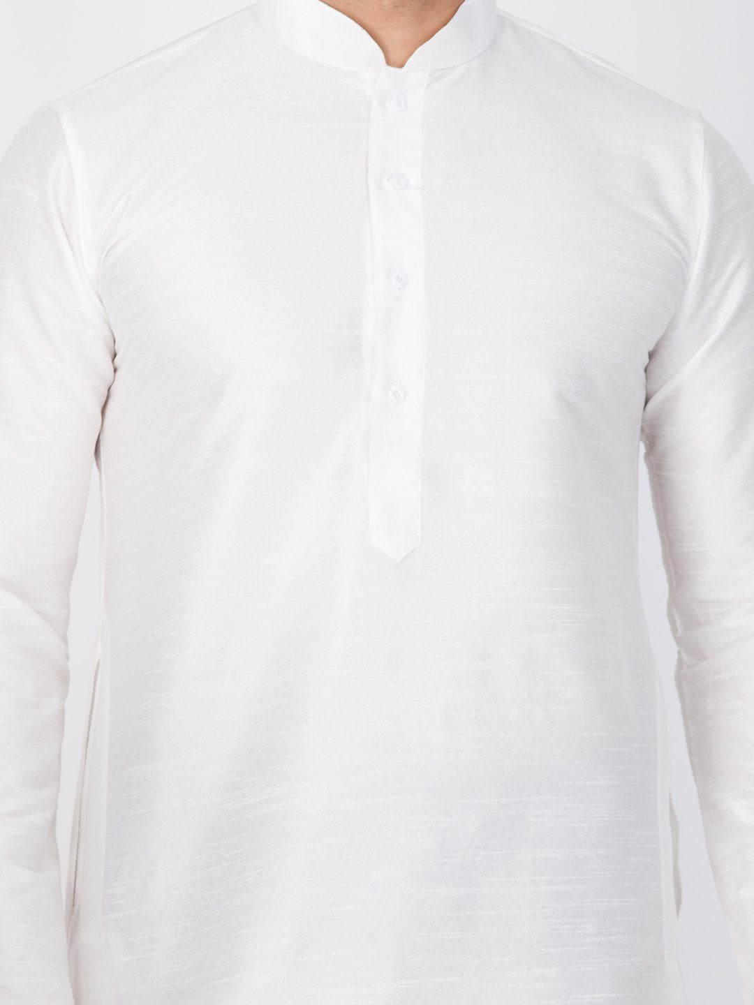 Men's White Cotton Silk Blend Kurta and Dhoti Pant Set