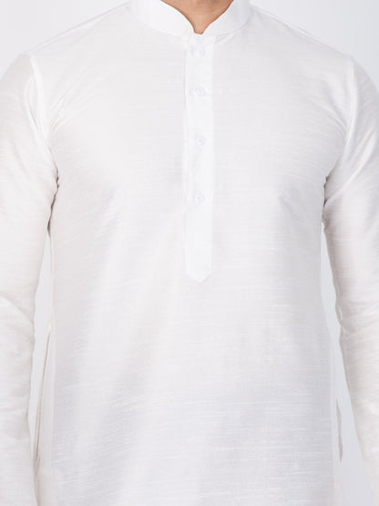Men's White Cotton Silk Blend Kurta and Dhoti Pant Set